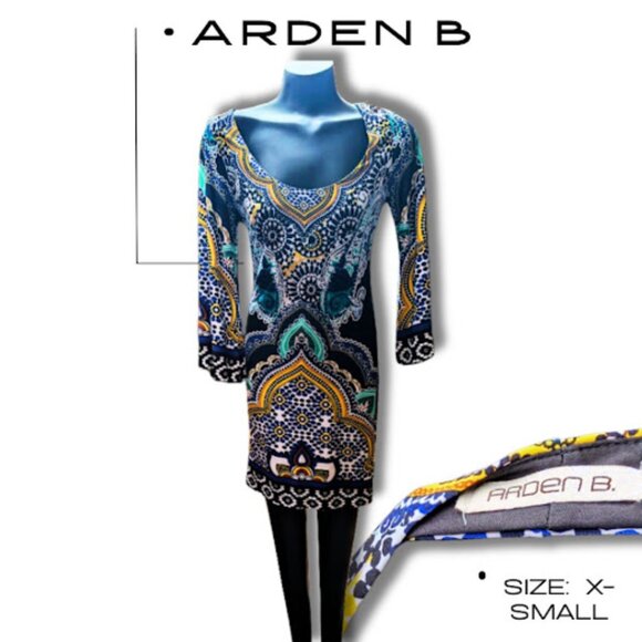 Arden B. Long Sleeve Bodycon Mini Dress - Patterned Stretch - Size XS - Picture 1 of 1